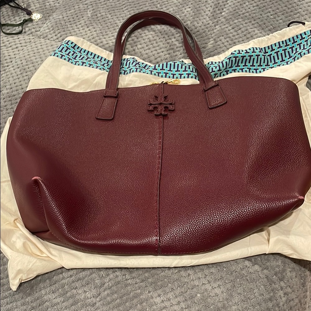 Tory Burch Burgundy Leather Tote Bag